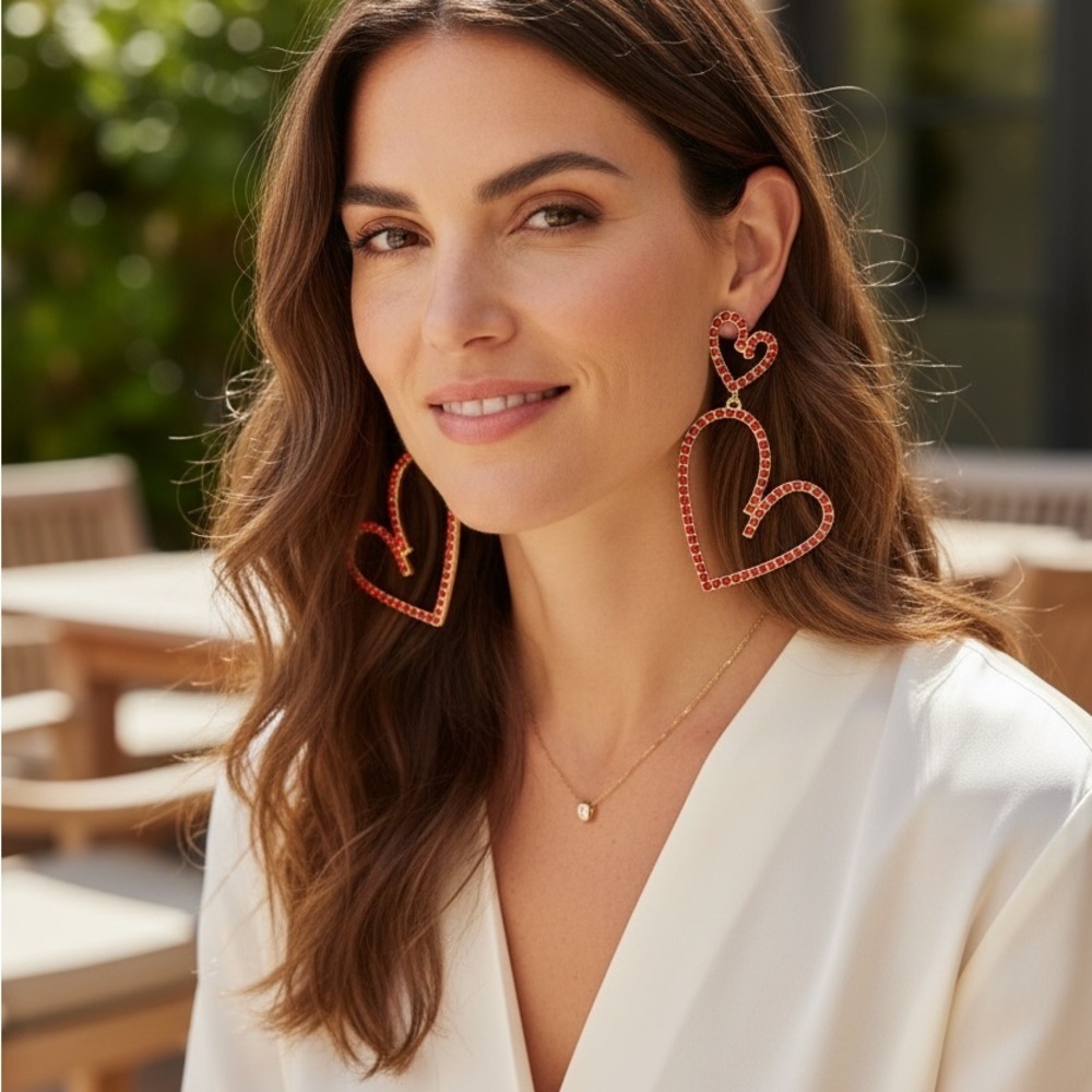 House of Harlow 1960 Red Heart Rhinestone Earrings